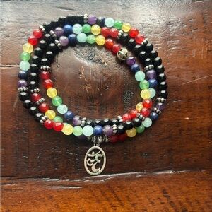 Multicolor Chakra Mala Bracelet with Om Pendant